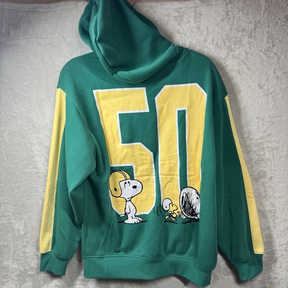 Peanuts Snoopy NEW Sweatshirt Hoodie Jacket Women Large Full Zip Green Football - Picture 2 of 10